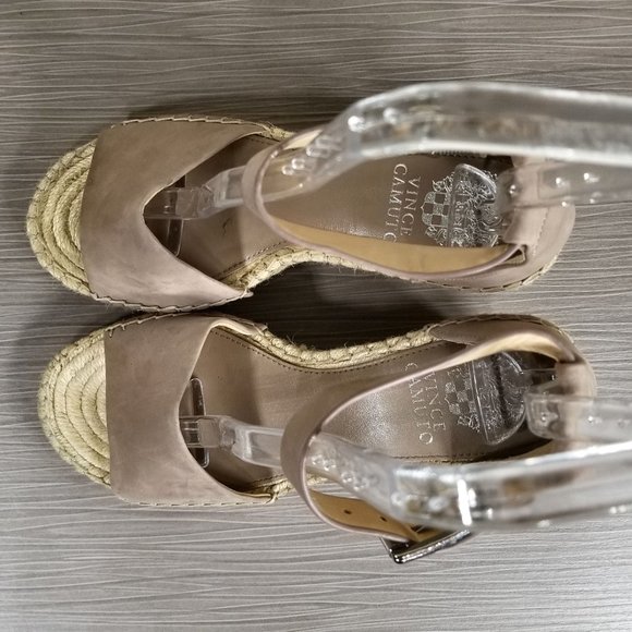 Vince Camuto Leera Espadrille Wedge Sandal Taupe Leather, Womens Size 6.5 M / 37 - Picture 8 of 10